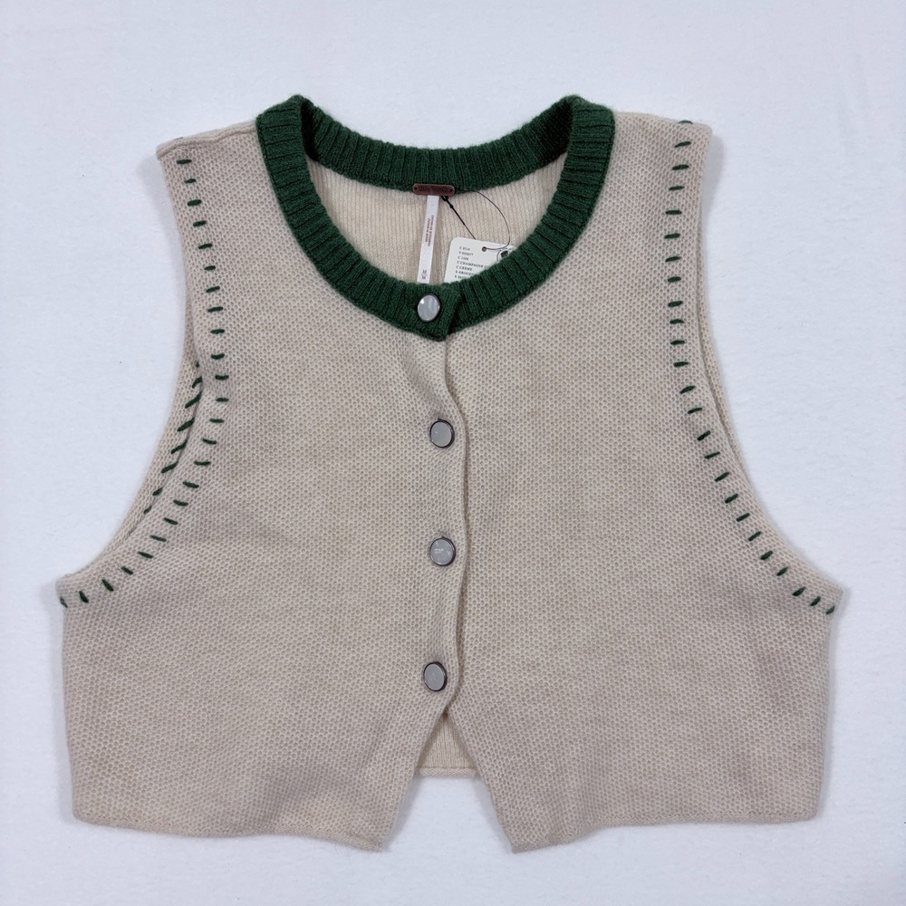 NEW Free People Sami Cashmere Vest Champagne Combo Sz Medium Luxury Preppy
